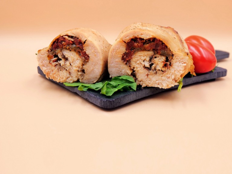 Chicken roulade stuffed with mushrooms and sun-dried tomatoes recipe