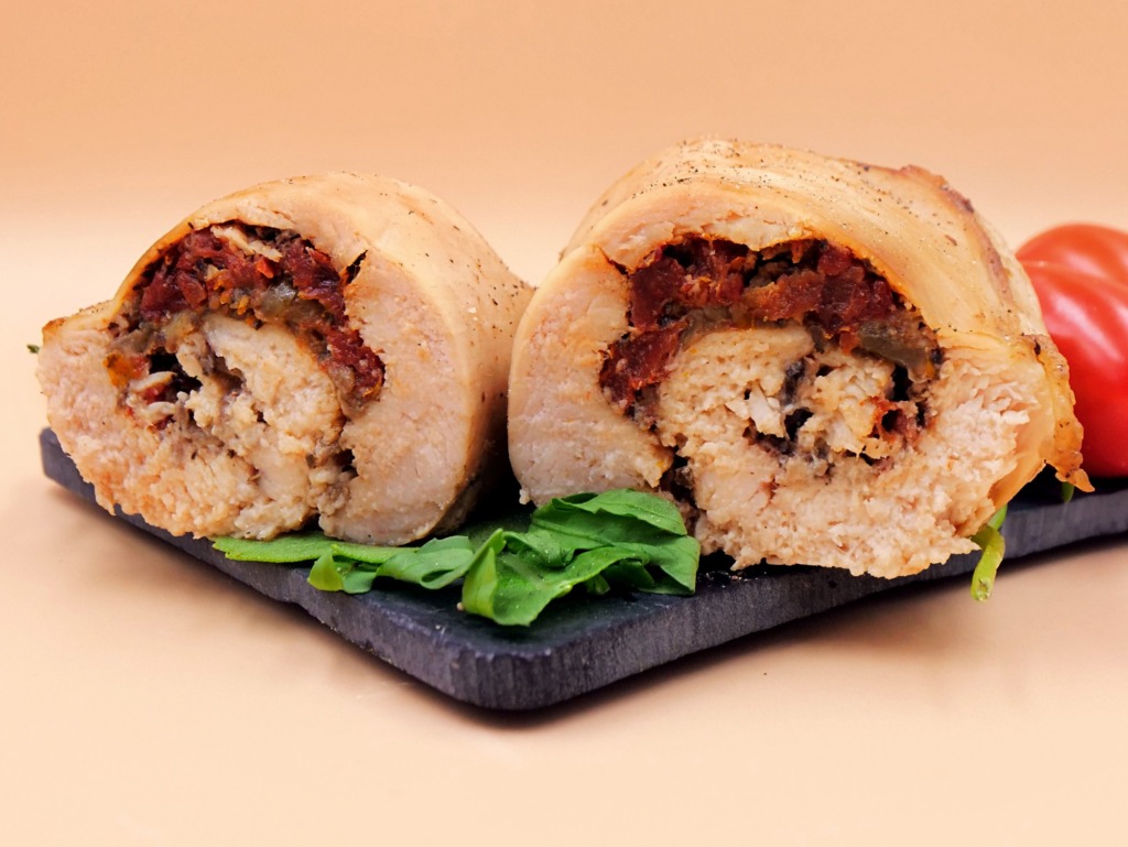 Chicken roulade stuffed with mushrooms and sun-dried tomatoes recipe