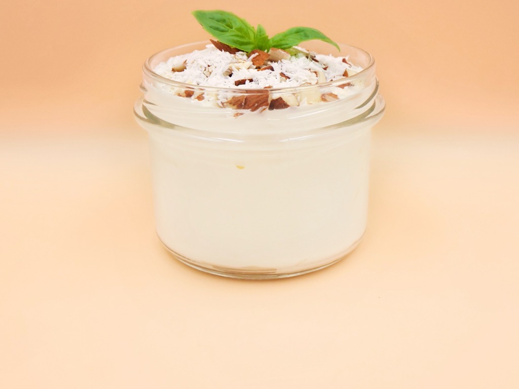 Plain yogurt with almonds and shredded coconut recipe