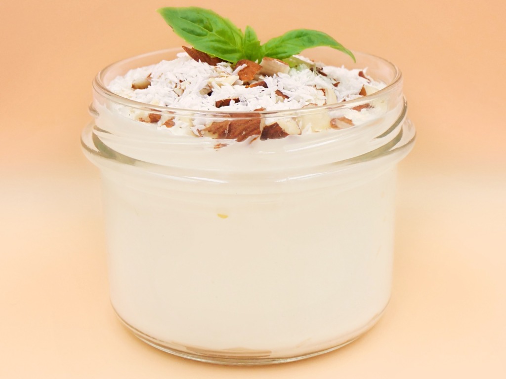 Plain yogurt with almonds and shredded coconut recipe